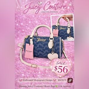 Juicy Couture Denim Barrel Bag 💙 BNWT Y2K Heart Charm Rare FREE GIFT INCLUDED🎁